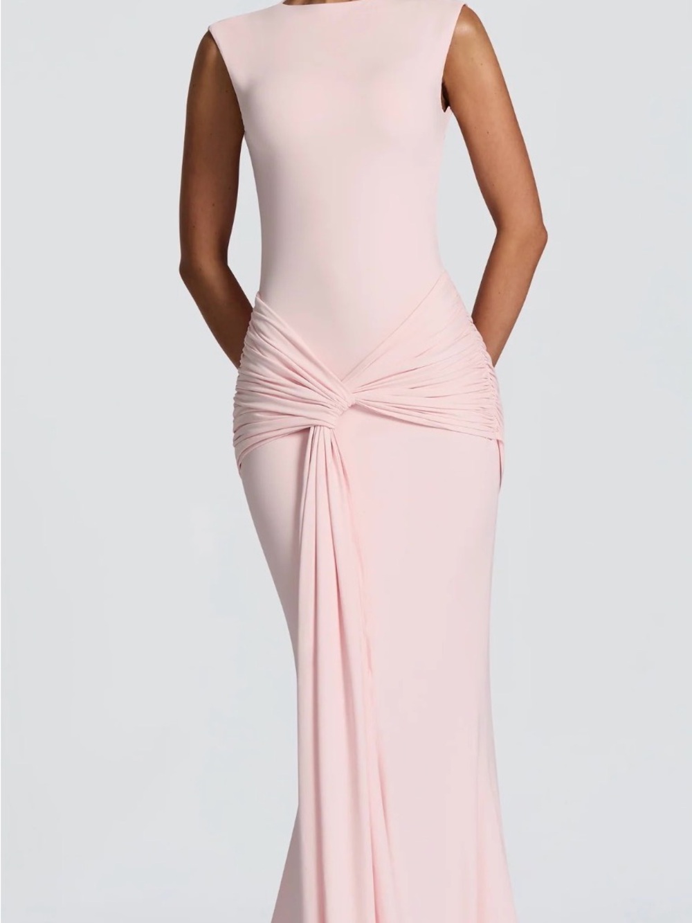 Sculpted Blush Pink Maxi Dress with Knot Detail